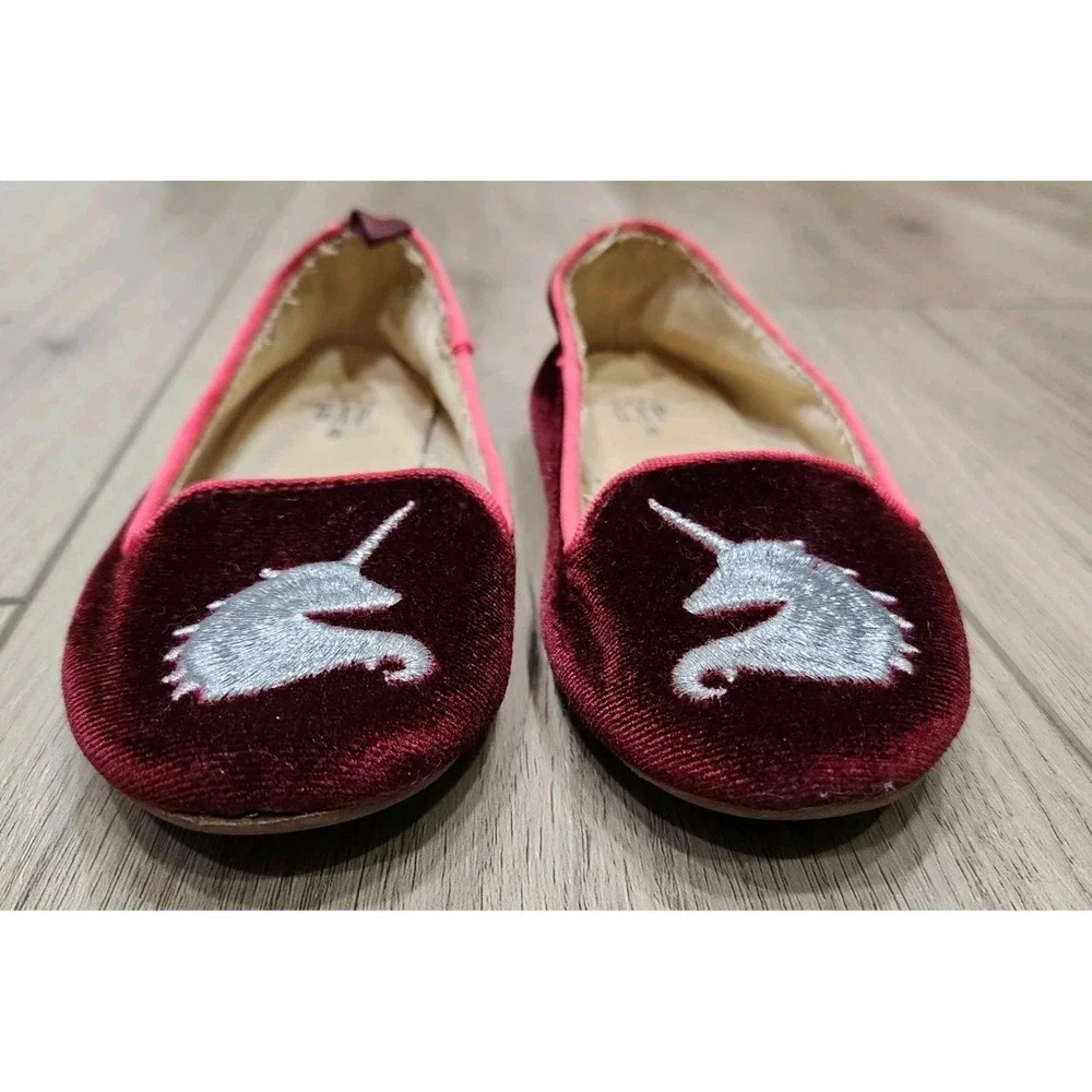 Gap Kids Red Velvet Unicorn Flats Slip On‎ Girls Shoes Size 8